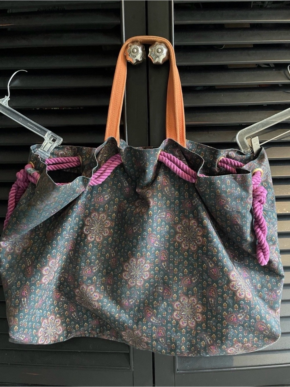 Marc Jacobs XL Boho Paisley Tote Bag with Purple Rope & Orange Handles EUC - Picture 10 of 15